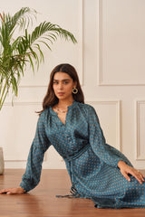 Teal Blue Printed Dress