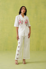 Ivory Blossom Cross Stitch Embroidered Top