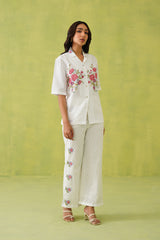 Ivory Blossom Cross Stitch Embroidered Top For Women-inching india