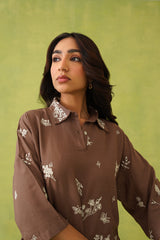 Brown Linen Embroidered Top
