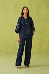 Noor Denim Embroidered Coord Set- Inching india