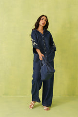 Noor Denim Embroidered Coord Set- Inching India