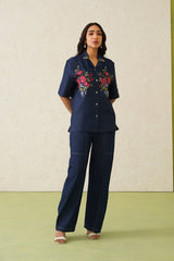 Indigo Bloom Denim Top For Women-inching india