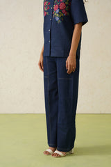 Indigo Bloom Denim Top For Women-inching india