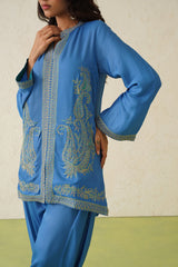 Cobalt Paisley Dhoti Set