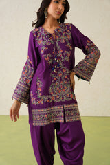Noor Wine Embroidered Dhoti Set- Inchingindia