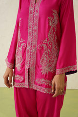 Hot Pink Paisley Embroidered Dhoti Set- Inching India