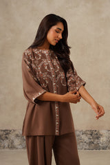 brown paisley embroidered set