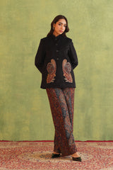 Beautiful Black Corduroy Patchwork Top For Women-Inching India