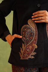 Beautiful Black Corduroy Patchwork Top For Women-Inching India