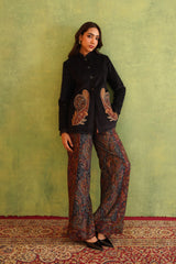 Beautiful Black Corduroy Patchwork Top For Women-Inching India