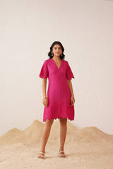 Hot Pink Cutwork Dress