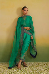 Emerald green suit set styled with embroidered salwar pants