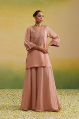 blush pink hand embroidery sharara set