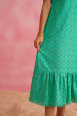 Jungle Green Cutwork Dress
