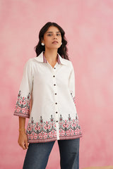 Cream Cross Stitch Embroidered Top