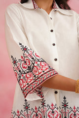 Cream Cross Stitch Embroidered Top