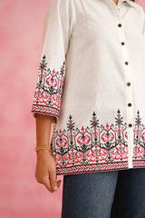 Cream Cross Stitch Embroidered Top