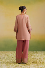 back view of Naaz pink tissue farshi salwar set