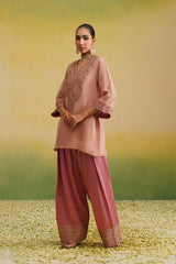 silk farshi set, tissue kurta, zardozi embroidery, zari work, pink farshi set, farshi salwar