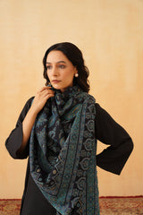 Jamawar wool shawl in navy blue, elegant wedding gifting choice