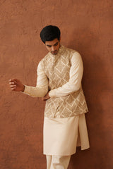 Cream Embroidered Paisley Jacket with Kurta & Pant