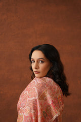 Cream Peach Jama Shawl for Women