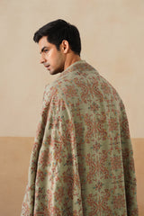Mélange Mint Green Embroidered Shawl For Men