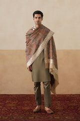 Beige pashmina shawl with ivory Parsi gara embroidered border