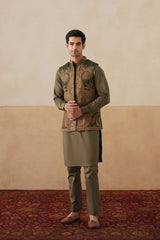 Olive Paisley Jacket with Kurta & Pant