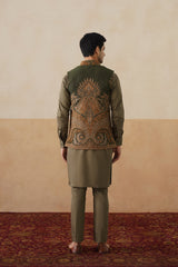 Olive Paisley Jacket with Kurta & Pant