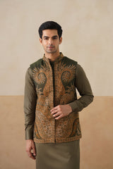 Olive Paisley Jacket with Kurta & Pant