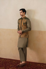 Olive Paisley Jacket with Kurta & Pant