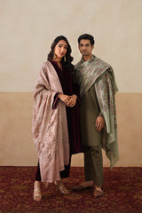 Mélange Pastel Pink Paisley-Jaal Embroidered Shawl