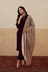 Mélange Pastel Pink Paisley-Jaal Embroidered Shawl