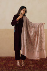 Mélange Pastel Pink Paisley-Jaal Embroidered Shawl — Wedding Return Gift
