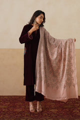 Mélange Pastel Pink Paisley-Jaal Embroidered Shawl