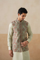 Mint Green Embroidered Jacket with Kurta & Pant