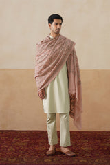 melange pastel pink jamawar shawl with paisley-vine jaal pattern