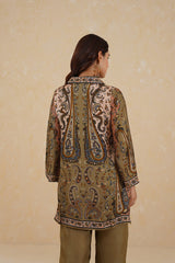 Olive Paisley Print Co-ord Set- Inchingindia