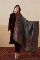 Black Zari Jamawar Border Shawl For Women