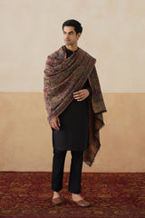 multicolor rosette/medallion jamawar shawl with bronze base and jewel tones