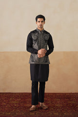 Meher Black Paisley Jacquard Jacket with Kurta & Pant
