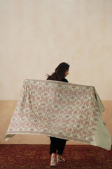 Mélange Mint Green Embroidered Shawl For Women