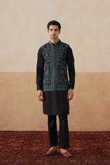 Midnight Kaani Jacquard Jacket with Kurta & Pant