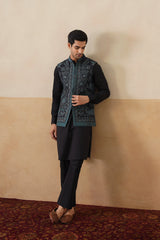 Midnight Kaani Jacquard Jacket with Kurta & Pant