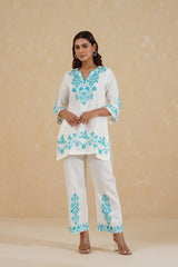 Cream Contrast Embroidered Set- Inchingindia