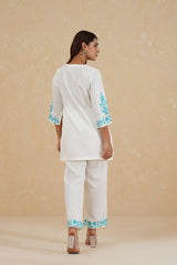 Cream Contrast Embroidered Set- Inchingindia