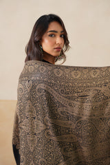 Black Gold Zari Paisley Stole For Women