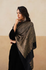 Black Gold Zari Paisley Stole For Women